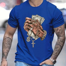 Hands Money Print, Men's T-shirt, Round Neck Short Sleeve Tops, Patterned T-shirt, Men's Summer Wear, Men's Clothing Hands Money Print, Men's T-shirt, Round Neck Short Sleeve Tops, Patterned T-shirt, Men's Summer Wear, Men's Clothing