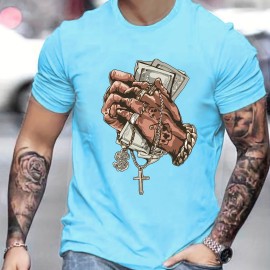 Hands Money Print, Men's T-shirt, Round Neck Short Sleeve Tops, Patterned T-shirt, Men's Summer Wear, Men's Clothing Hands Money Print, Men's T-shirt, Round Neck Short Sleeve Tops, Patterned T-shirt, Men's Summer Wear, Men's Clothing