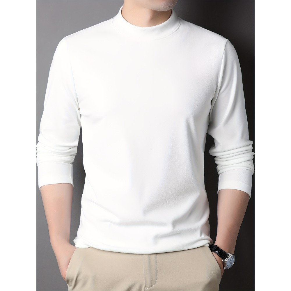 Solid Men's Slim Mock Neck Long Sleeve Active T-shirt Tee, Casual Comfy Shirts For Winter Fall, Men's Clothing Tops Solid Men's Slim Mock Neck Long Sleeve Active T-shirt Tee, Casual Comfy Shirts For Winter Fall, Men's Clothing Tops