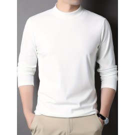 Solid Men's Slim Mock Neck Long Sleeve Active T-shirt Tee, Casual Comfy Shirts For Winter Fall, Men's Clothing Tops