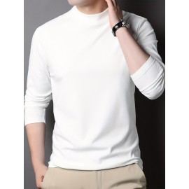 Solid Men's Slim Mock Neck Long Sleeve Active T-shirt Tee, Casual Comfy Shirts For Winter Fall, Men's Clothing Tops Solid Men's Slim Mock Neck Long Sleeve Active T-shirt Tee, Casual Comfy Shirts For Winter Fall, Men's Clothing Tops