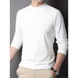 Solid Men's Slim Mock Neck Long Sleeve Active T-shirt Tee, Casual Comfy Shirts For Winter Fall, Men's Clothing Tops Solid Men's Slim Mock Neck Long Sleeve Active T-shirt Tee, Casual Comfy Shirts For Winter Fall, Men's Clothing Tops