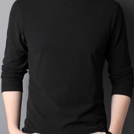 Solid Men's Slim Mock Neck Long Sleeve Active T-shirt Tee, Casual Comfy Shirts For Winter Fall, Men's Clothing Tops Solid Men's Slim Mock Neck Long Sleeve Active T-shirt Tee, Casual Comfy Shirts For Winter Fall, Men's Clothing Tops