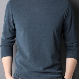 Solid Men's Slim Mock Neck Long Sleeve Active T-shirt Tee, Casual Comfy Shirts For Winter Fall, Men's Clothing Tops Solid Men's Slim Mock Neck Long Sleeve Active T-shirt Tee, Casual Comfy Shirts For Winter Fall, Men's Clothing Tops