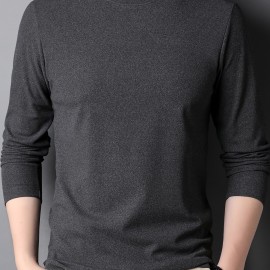 Solid Men's Slim Mock Neck Long Sleeve Active T-shirt Tee, Casual Comfy Shirts For Winter Fall, Men's Clothing Tops Solid Men's Slim Mock Neck Long Sleeve Active T-shirt Tee, Casual Comfy Shirts For Winter Fall, Men's Clothing Tops