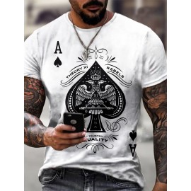 Spade A Print, Men's Graphic Design Crew Neck Active T-shirt, Casual Comfy Tees For Summer, Men's Clothing Tops For Daily Gym Workout Running