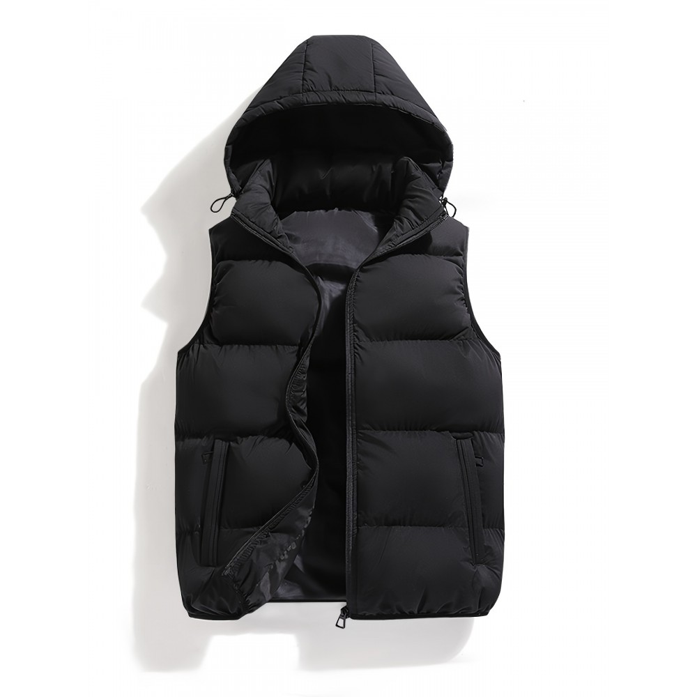 Men's solid Hooded Puffer Vest for autumn and winter Men's solid Hooded Puffer Vest for autumn and winter