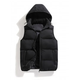 Men's solid Hooded Puffer Vest for autumn and winter