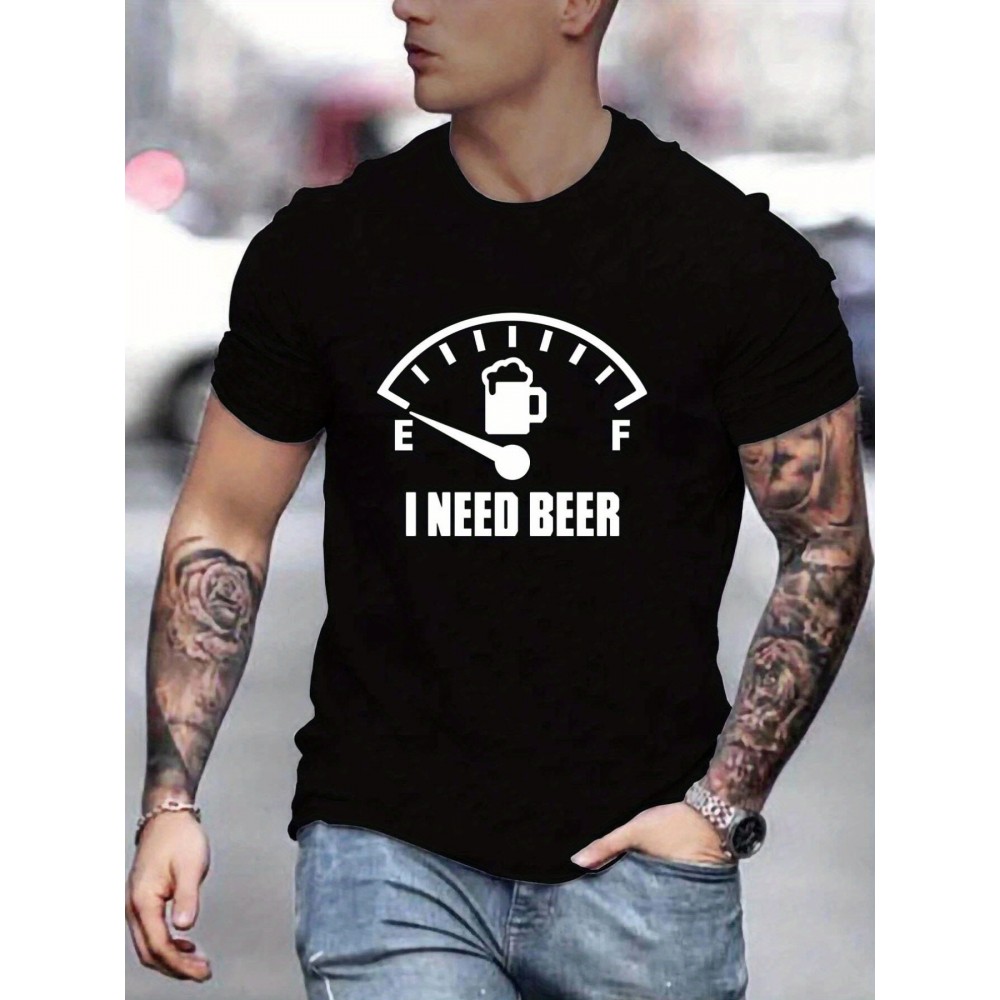 'I Need Beer' Pattern Print Men's Comfy T-shirt, Graphic Tee Men's Summer Outdoor Clothes, Men's Clothing, Tops For Men 'I Need Beer' Pattern Print Men's Comfy T-shirt, Graphic Tee Men's Summer Outdoor Clothes, Men's Clothing, Tops For Men