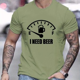 'I Need Beer' Pattern Print Men's Comfy T-shirt, Graphic Tee Men's Summer Outdoor Clothes, Men's Clothing, Tops For Men 'I Need Beer' Pattern Print Men's Comfy T-shirt, Graphic Tee Men's Summer Outdoor Clothes, Men's Clothing, Tops For Men