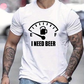 'I Need Beer' Pattern Print Men's Comfy T-shirt, Graphic Tee Men's Summer Outdoor Clothes, Men's Clothing, Tops For Men 'I Need Beer' Pattern Print Men's Comfy T-shirt, Graphic Tee Men's Summer Outdoor Clothes, Men's Clothing, Tops For Men
