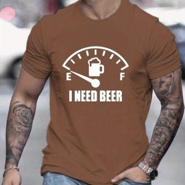 'I Need Beer' Pattern Print Men's Comfy T-shirt, Graphic Tee Men's Summer Outdoor Clothes, Men's Clothing, Tops For Men 'I Need Beer' Pattern Print Men's Comfy T-shirt, Graphic Tee Men's Summer Outdoor Clothes, Men's Clothing, Tops For Men