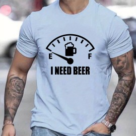 'I Need Beer' Pattern Print Men's Comfy T-shirt, Graphic Tee Men's Summer Outdoor Clothes, Men's Clothing, Tops For Men 'I Need Beer' Pattern Print Men's Comfy T-shirt, Graphic Tee Men's Summer Outdoor Clothes, Men's Clothing, Tops For Men
