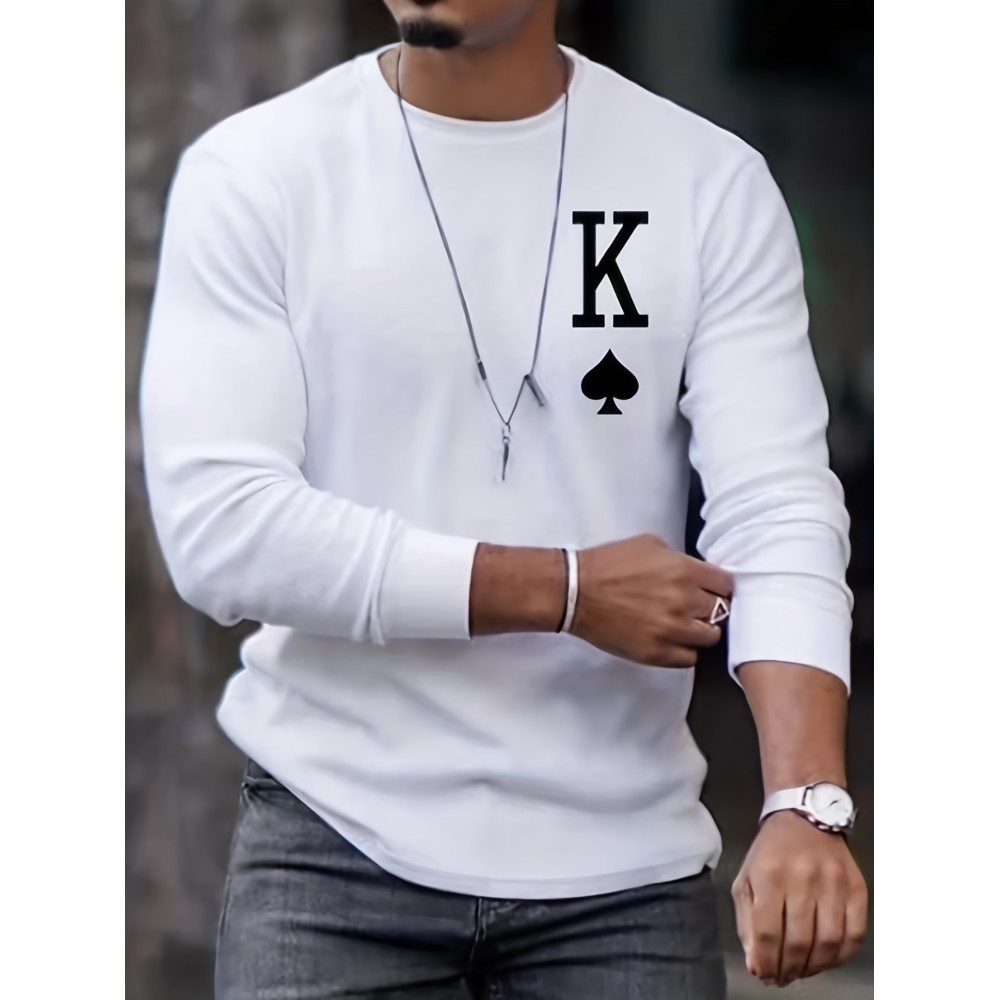 Letter K Print Long Sleeve Sports Shirt, Men's Casual Crew Neck Sport T-shirt Letter K Print Long Sleeve Sports Shirt, Men's Casual Crew Neck Sport T-shirt