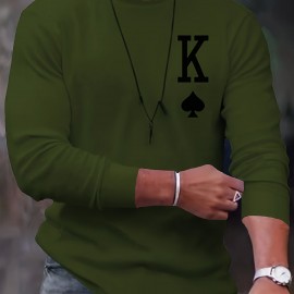 Letter K Print Long Sleeve Sports Shirt, Men's Casual Crew Neck Sport T-shirt Letter K Print Long Sleeve Sports Shirt, Men's Casual Crew Neck Sport T-shirt