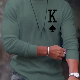 Letter K Print Long Sleeve Sports Shirt, Men's Casual Crew Neck Sport T-shirt Letter K Print Long Sleeve Sports Shirt, Men's Casual Crew Neck Sport T-shirt