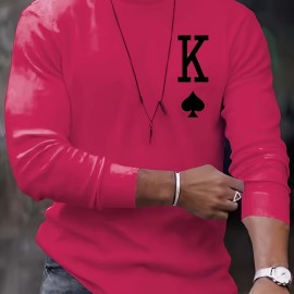 Letter K Print Long Sleeve Sports Shirt, Men's Casual Crew Neck Sport T-shirt Letter K Print Long Sleeve Sports Shirt, Men's Casual Crew Neck Sport T-shirt