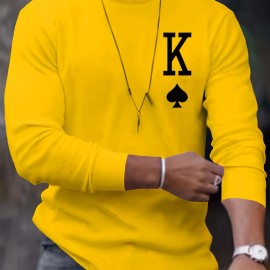Letter K Print Long Sleeve Sports Shirt, Men's Casual Crew Neck Sport T-shirt Letter K Print Long Sleeve Sports Shirt, Men's Casual Crew Neck Sport T-shirt