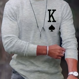 Letter K Print Long Sleeve Sports Shirt, Men's Casual Crew Neck Sport T-shirt Letter K Print Long Sleeve Sports Shirt, Men's Casual Crew Neck Sport T-shirt