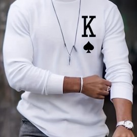Letter K Print Long Sleeve Sports Shirt, Men's Casual Crew Neck Sport T-shirt Letter K Print Long Sleeve Sports Shirt, Men's Casual Crew Neck Sport T-shirt