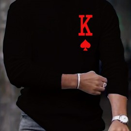 Letter K Print Long Sleeve Sports Shirt, Men's Casual Crew Neck Sport T-shirt Letter K Print Long Sleeve Sports Shirt, Men's Casual Crew Neck Sport T-shirt