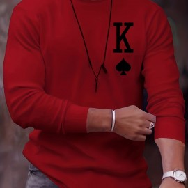 Letter K Print Long Sleeve Sports Shirt, Men's Casual Crew Neck Sport T-shirt Letter K Print Long Sleeve Sports Shirt, Men's Casual Crew Neck Sport T-shirt