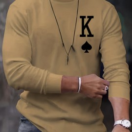 Letter K Print Long Sleeve Sports Shirt, Men's Casual Crew Neck Sport T-shirt Letter K Print Long Sleeve Sports Shirt, Men's Casual Crew Neck Sport T-shirt