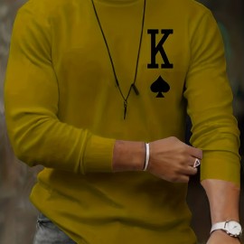 Letter K Print Long Sleeve Sports Shirt, Men's Casual Crew Neck Sport T-shirt Letter K Print Long Sleeve Sports Shirt, Men's Casual Crew Neck Sport T-shirt