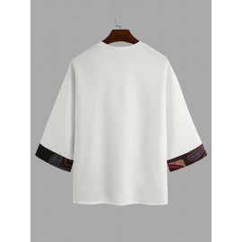 Men Loose T-Shirt Patchwork Round Neck Tee Streetwear Vintage Tops Men Loose T-Shirt Patchwork Round Neck Tee Streetwear Vintage Tops