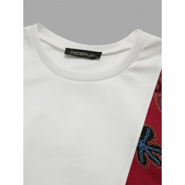 Men Loose T-Shirt Patchwork Round Neck Tee Streetwear Vintage Tops Men Loose T-Shirt Patchwork Round Neck Tee Streetwear Vintage Tops
