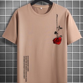 Men's Casual Crew Neck Rose Print Short Sleeves T-shirt For Summer Men's Casual Crew Neck Rose Print Short Sleeves T-shirt For Summer