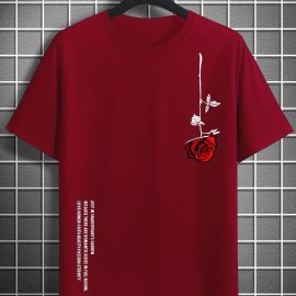 Men's Casual Crew Neck Rose Print Short Sleeves T-shirt For Summer Men's Casual Crew Neck Rose Print Short Sleeves T-shirt For Summer