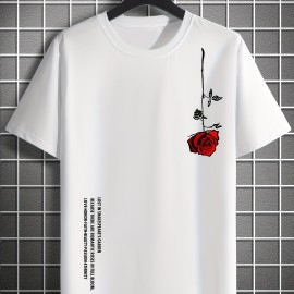 Men's Casual Crew Neck Rose Print Short Sleeves T-shirt For Summer Men's Casual Crew Neck Rose Print Short Sleeves T-shirt For Summer