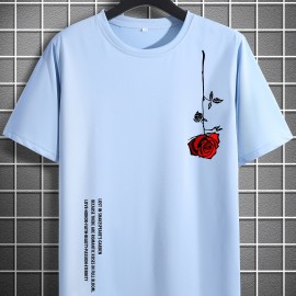 Men's Casual Crew Neck Rose Print Short Sleeves T-shirt For Summer Men's Casual Crew Neck Rose Print Short Sleeves T-shirt For Summer