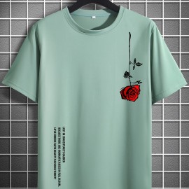 Men's Casual Crew Neck Rose Print Short Sleeves T-shirt For Summer Men's Casual Crew Neck Rose Print Short Sleeves T-shirt For Summer