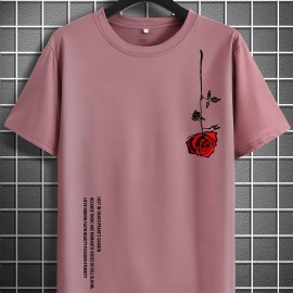 Men's Casual Crew Neck Rose Print Short Sleeves T-shirt For Summer Men's Casual Crew Neck Rose Print Short Sleeves T-shirt For Summer