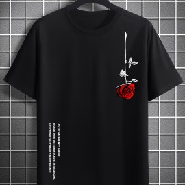 Men's Casual Crew Neck Rose Print Short Sleeves T-shirt For Summer Men's Casual Crew Neck Rose Print Short Sleeves T-shirt For Summer