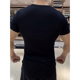 Men's Stylish Solid Shirt, Casual Breathable V Neck Short Sleeve Tee Top For City Walk Street Hanging Outdoor Activities Men's Stylish Solid Shirt, Casual Breathable V Neck Short Sleeve Tee Top For City Walk Street Hanging Outdoor Activities