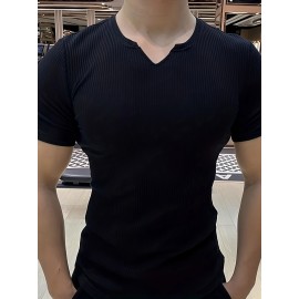 Men's Stylish Solid Shirt, Casual Breathable V Neck Short Sleeve Tee Top For City Walk Street Hanging Outdoor Activities Men's Stylish Solid Shirt, Casual Breathable V Neck Short Sleeve Tee Top For City Walk Street Hanging Outdoor Activities