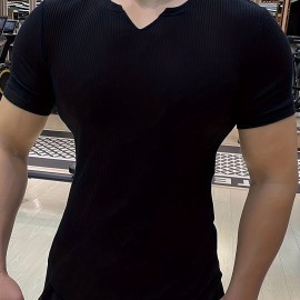 Men's Stylish Solid Shirt, Casual Breathable V Neck Short Sleeve Tee Top For City Walk Street Hanging Outdoor Activities Men's Stylish Solid Shirt, Casual Breathable V Neck Short Sleeve Tee Top For City Walk Street Hanging Outdoor Activities