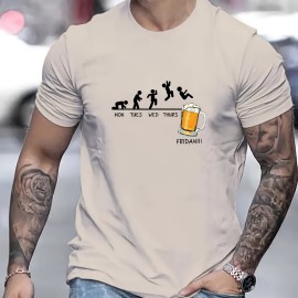 Jumping In Beer Print T-shirt, Men's Casual Street Style Stretch Round Neck Tee Shirt For Summer Jumping In Beer Print T-shirt, Men's Casual Street Style Stretch Round Neck Tee Shirt For Summer