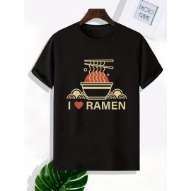 Ramen Lover Pattern Print Men's Comfy Slightly Stretch T-shirt, Graphic Tee Men's Summer Clothes, Men's Casual Outfits For Sports Fitness Ramen Lover Pattern Print Men's Comfy Slightly Stretch T-shirt, Graphic Tee Men's Summer Clothes, Men's Casual Outfits For Sports Fitness