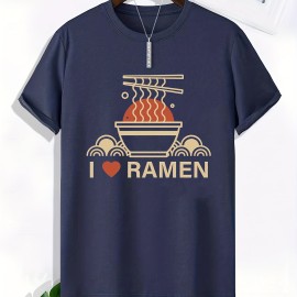 Ramen Lover Pattern Print Men's Comfy Slightly Stretch T-shirt, Graphic Tee Men's Summer Clothes, Men's Casual Outfits For Sports Fitness Ramen Lover Pattern Print Men's Comfy Slightly Stretch T-shirt, Graphic Tee Men's Summer Clothes, Men's Casual Outfits For Sports Fitness