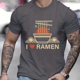 Ramen Lover Pattern Print Men's Comfy Slightly Stretch T-shirt, Graphic Tee Men's Summer Clothes, Men's Casual Outfits For Sports Fitness Ramen Lover Pattern Print Men's Comfy Slightly Stretch T-shirt, Graphic Tee Men's Summer Clothes, Men's Casual Outfits For Sports Fitness