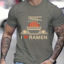 Ramen Lover Pattern Print Men's Comfy Slightly Stretch T-shirt, Graphic Tee Men's Summer Clothes, Men's Casual Outfits For Sports Fitness Ramen Lover Pattern Print Men's Comfy Slightly Stretch T-shirt, Graphic Tee Men's Summer Clothes, Men's Casual Outfits For Sports Fitness