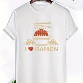 Ramen Lover Pattern Print Men's Comfy Slightly Stretch T-shirt, Graphic Tee Men's Summer Clothes, Men's Casual Outfits For Sports Fitness Ramen Lover Pattern Print Men's Comfy Slightly Stretch T-shirt, Graphic Tee Men's Summer Clothes, Men's Casual Outfits For Sports Fitness