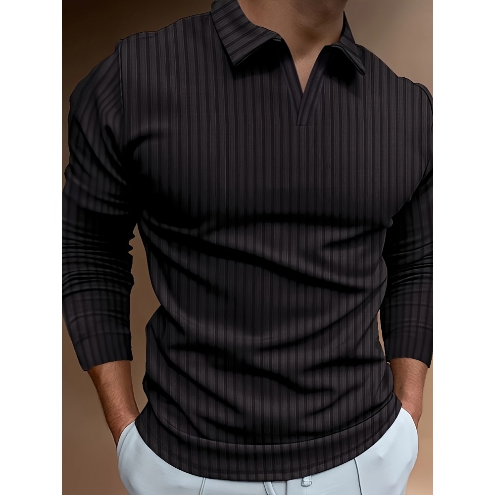 Ribbed Men's Solid Color V-neck Long Sleeve Shirt, Male Spring Fall Casual Top Ribbed Men's Solid Color V-neck Long Sleeve Shirt, Male Spring Fall Casual Top