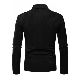 Ribbed Men's Solid Color V-neck Long Sleeve Shirt, Male Spring Fall Casual Top Ribbed Men's Solid Color V-neck Long Sleeve Shirt, Male Spring Fall Casual Top