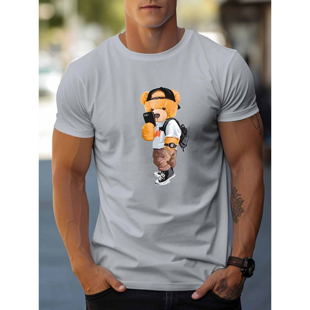 Cool Dressing Down Teddy Bear Print T Shirt, Tees For Men, Casual Short Sleeve Tshirt For Summer Spring Fall, Tops As Gifts Cool Dressing Down Teddy Bear Print T Shirt, Tees For Men, Casual Short Sleeve Tshirt For Summer Spring Fall, Tops As Gifts