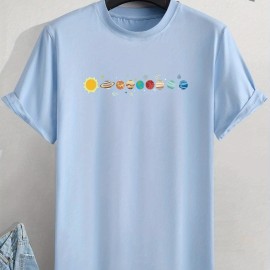 Men's Cartoon Polyester Astronaut And Planet Print Tee Best Sellers Men's Cartoon Polyester Astronaut And Planet Print Tee Best Sellers
